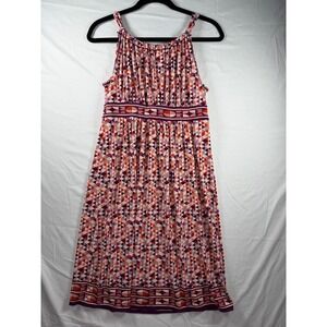 Geometric Triangle Print Halter Neck Sleeveless Dress Purple Orange Pink sz S